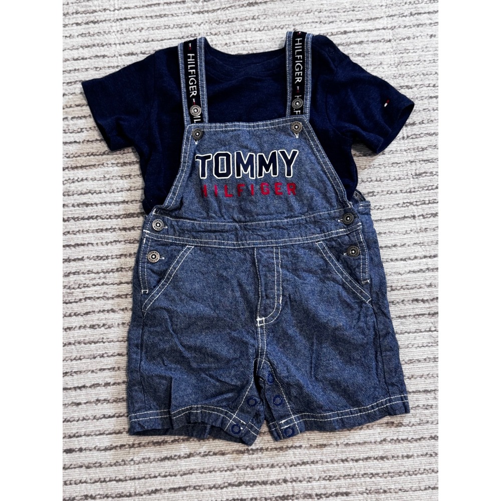Tommy Hilfiger Kids Navy T-Shirt and Denim Shortall Overalls Set 2-Piece
